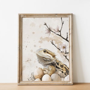 Impression de Pâques dragon barbu Art mural neutre Déco chambre d'enfants