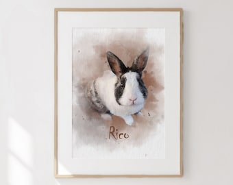 Aangepast konijnenportret van foto Bunny herdenkingscadeau Huisdierherinneringsfoto met halo ALLEEN DIGITAAL