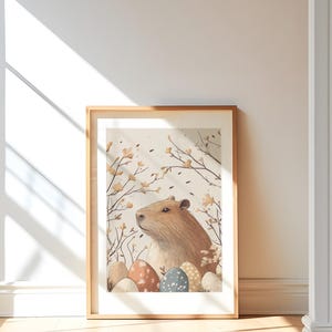 Impression de Pâques Capybara Carte postale minimaliste Art mural couleur terre