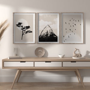 Japandi print set of 3 Triptych printable Wabi sabi wall art Japanese nature picture Bonsai poster