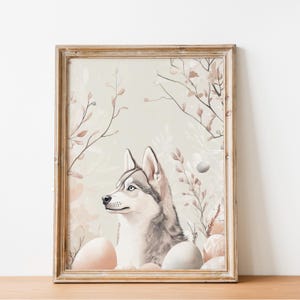 Art imprimable Husky Carte postale de Pâques Impression esthétique neutre Cadeau pour propriétaire de chien