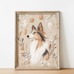 Impression Rough Collie Carte postale de Pâques Décoration murale esthétique neutre