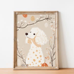 Carte postale de Pâques imprimée caniche Cadeau pour amoureux des chiens Décoration murale esthétique neutre