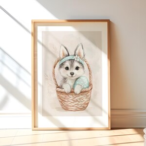 Impression Husky carte postale de Pâques Art mural esthétique neutre Cadeau pour propriétaire de chien