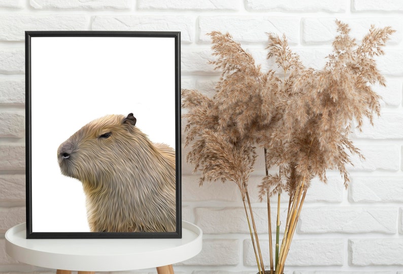 Capybara art print, Exotic animal gifts, Capybara poster, Trendy apartment decor, capybara