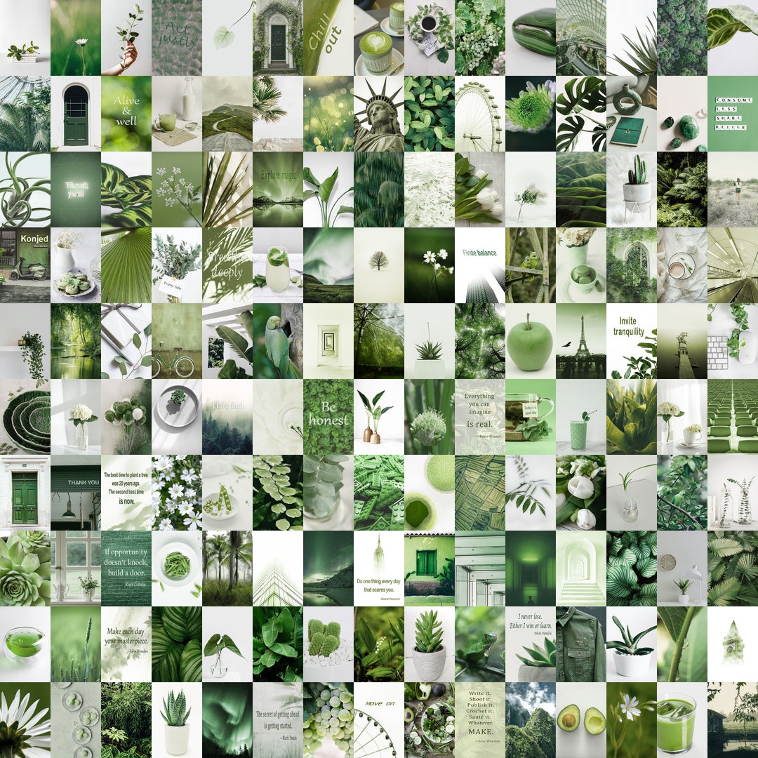 150 PCS Wall Collage Kit Green Wall Art Printable Cubicle Wall - Etsy