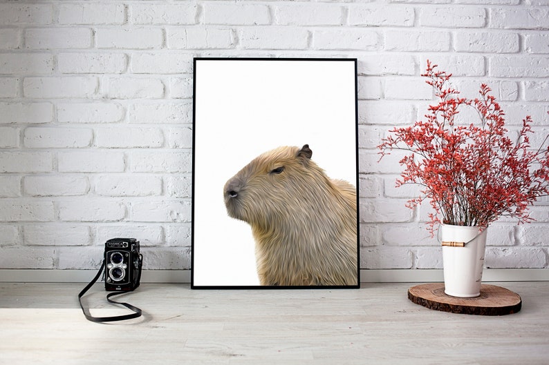 Capybara art print, Exotic animal gifts, Capybara poster, Trendy apartment decor, capybara