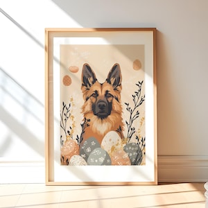 Impression de berger allemand carte postale de Pâques art mural ocre