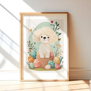 Carte postale de Pâques imprimée caniche Cadeau pour amoureux des chiens Déco chambre d'enfant