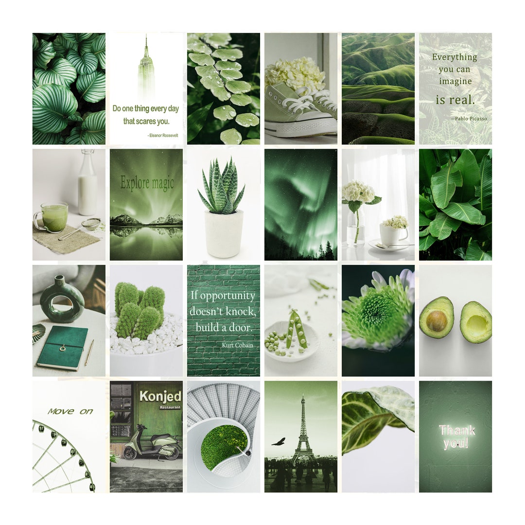 Green Collage Examples Green Wall Collage Kit 200 PCS Uplifting Quotes Olive Green - Etsy