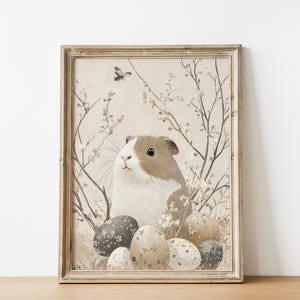 Stampa di porcellino d'India Cartolina di Pasqua Estetica neutra Decorazione per la cameretta dei bambini