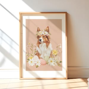 Regalo del proprietario di Rough Collie Cartolina di Pasqua Stampa artistica da parete estetica neutra