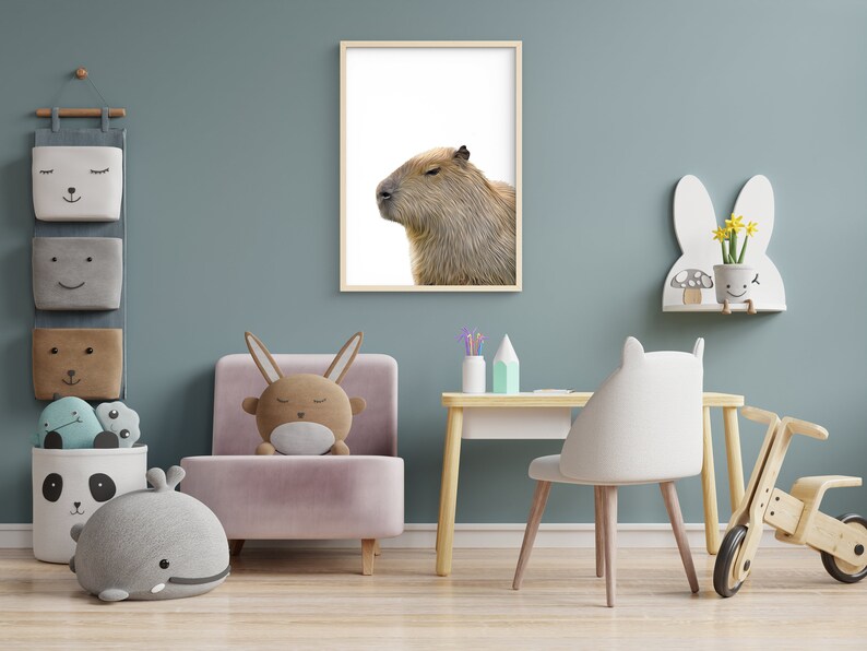 Capybara art print, Exotic animal gifts, Capybara poster, Trendy apartment decor, capybara