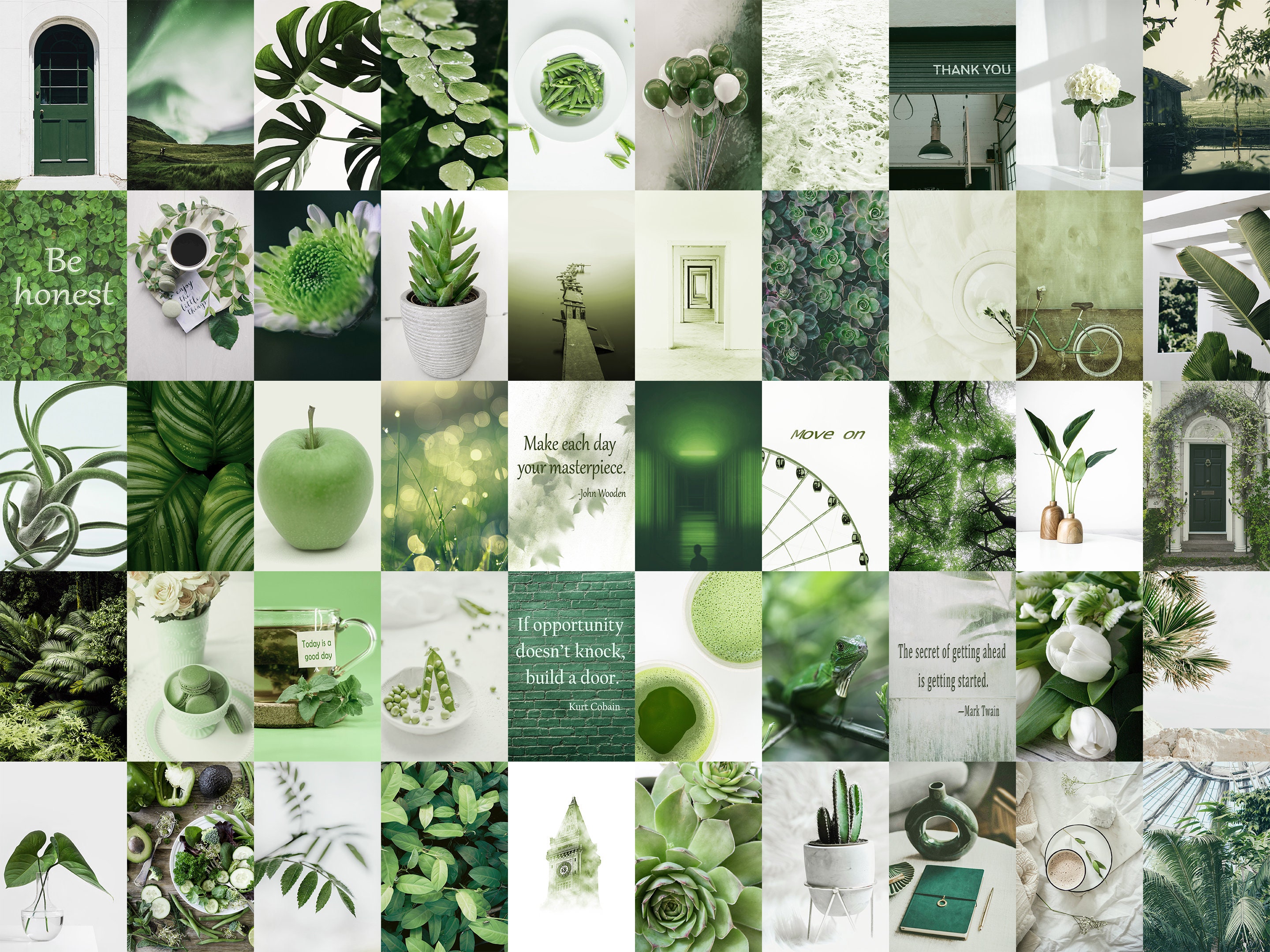 Green Collage Design Green Wall Collage Kit 50 PCS With Motivational Phrases College ...
