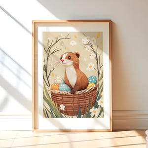 Carte postale de Pâques imprimée furet, impression d'art mural couleur terre, cadeau pour amoureux des animaux de compagnie