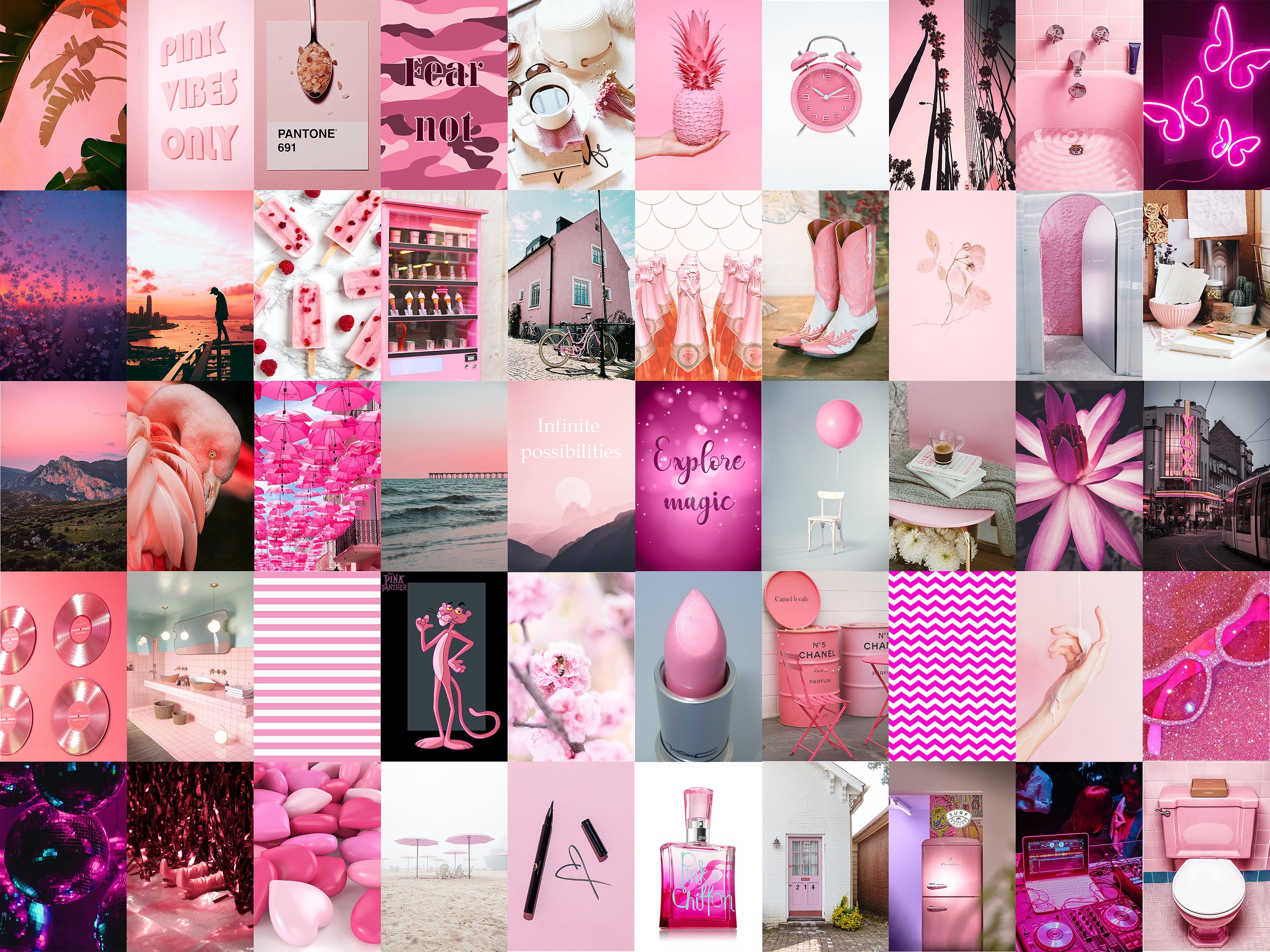 Pink Wall Collage Kit Teenage Girl College Apartment Decor Neon Pink ...