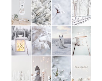 Winter collage kit White aesthetic wall art print 60 PCS Dorm decor for college girls Cubicle decor