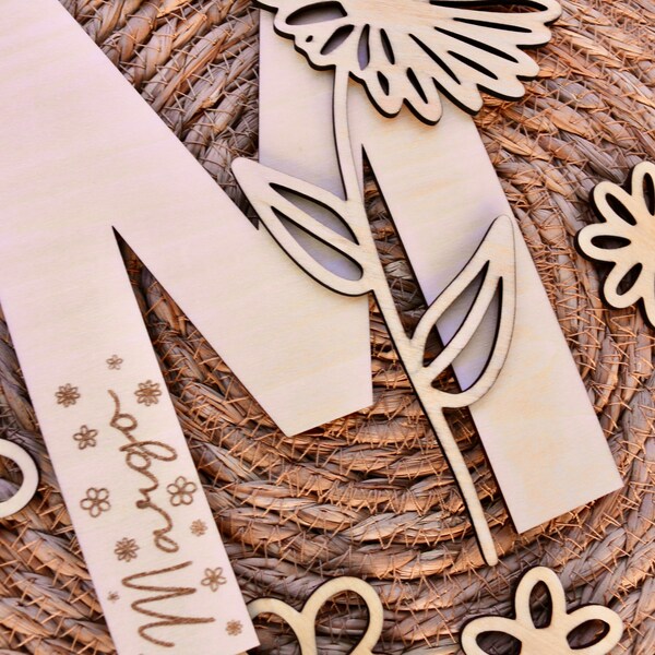 Custom Wooden Daisy Letter | Personalised Name | Nursery Decor | Childrens Room | Playroom | Bookshelf | Wall Decor | Gift | Floral | Flower