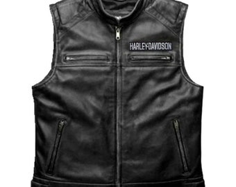 Genuine Leather Vest Leather Jacket Vest Men Biker Vintage Leather Harley Davidson Vest Handmade BLACK BIKER VEST |