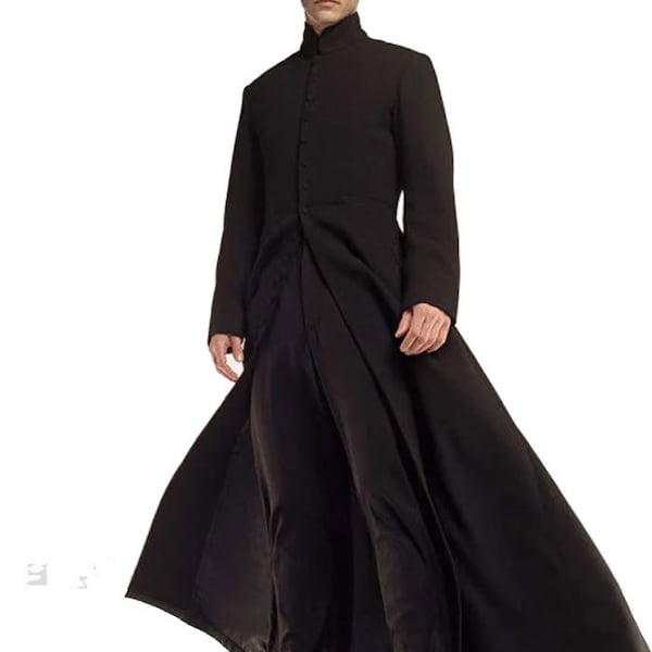 Pardessus trench gothique noir Matrix Keanu Reeves - Néo-cape en coton résistant - Manteau long noir