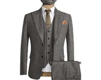 Mens 3 Piece Suit - Tweed Herringbone - Stunning Peaky Blinders - Tom Shelby - High Quality