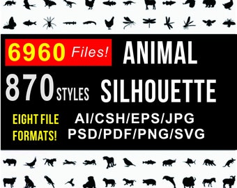 Enorme animale Silhouette Bundle AI csh EPS jpg png psd pdf SVG file vettoriali fauna selvatica creatura vita marina mammifero aviaria uccello animale domestico rettile bestia