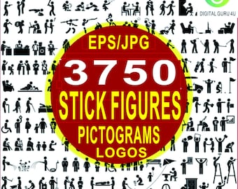 3850 Collezione di pittogrammi figura stilizzata icona uomo EPS e JPG, simboli pittorici iconici, figure umane simboliche minimaliste, silhouette delineata