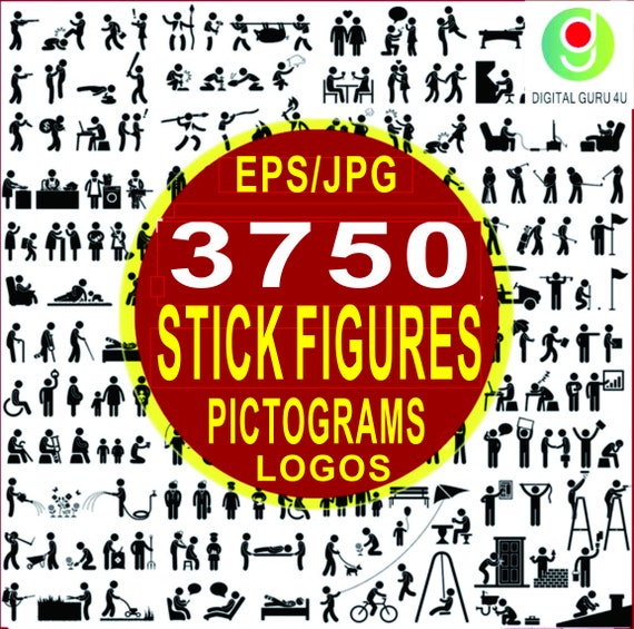 3850 Man Icon Stick Figure Pictogram Collection EPS & JPG, Iconic pictorial  symbols, symbolic minimalist human figures, outline silhouette