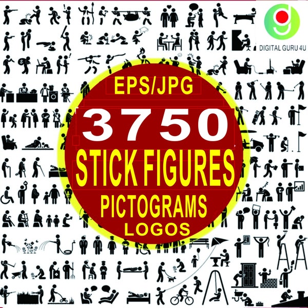 3850 Man Icon Stick Figure Pictogram Collection EPS & JPG, Iconic pictorial  symbols, symbolic minimalist human figures, outline silhouette