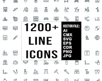 1200+ Line Icon File vettoriale Mega Bundle AI EPS SVG cdr cmx jpg png attività quotidiana cibo viaggio shopping cucina logistica stile di vita casinò