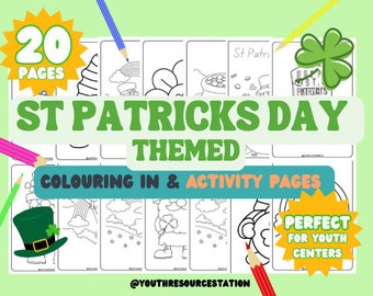 St Patricks Day Themed Colouring in and Activities for Youth Clubs, Junior Members, Young People, Youth Worker, Youth Work, Coloring In