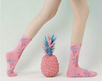 Fruit design socks with pineapple, cherry, peach, banana, apple