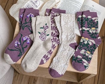 Vintage wool socks purple in 5 variations