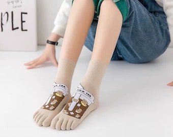 10 variants: cute toe socks with funny motifs such as bubble tea, watermelon, owl, panda, dog, rainbow
