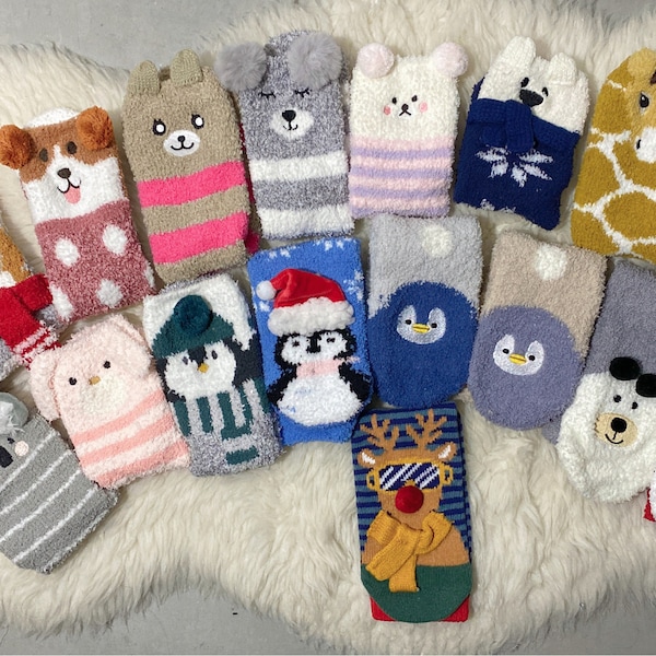 Chaussettes douillettes à motifs animaliers pour petits et grands en 20 variantes