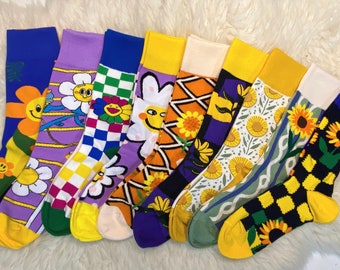 Bunte Vintage Socken mit Blumenmotiven in 9 Varianten
