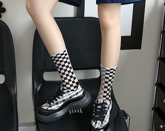 Socks transparent in chessboard pattern in 5 variants