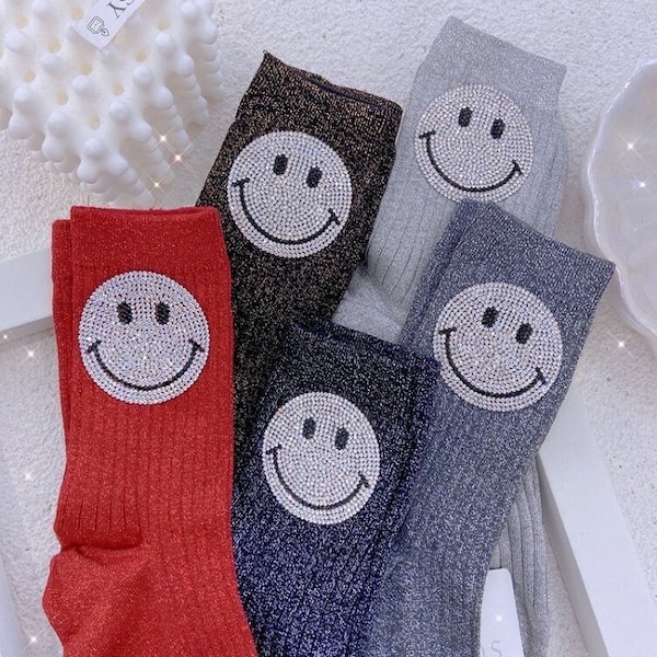 Glitzersocken mit Smiley aus Strass