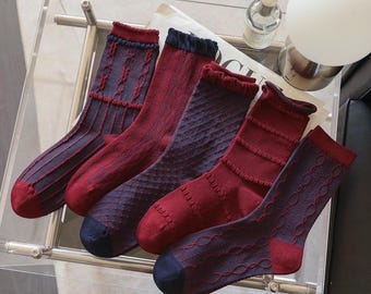 Vintage socks burgundy red/blue in 5 variations