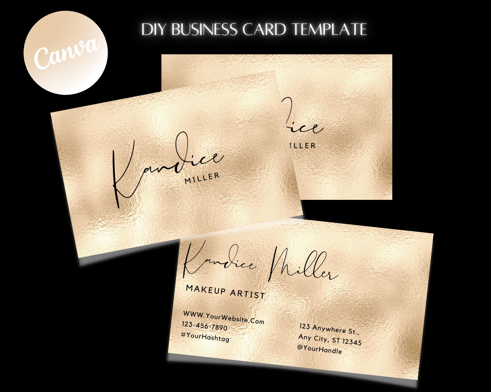 DIY Business Card Template - Editable Business Card - Premade Business Card  - Hair Makeup Lash Nail Card - Canva Template