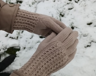 Wzór na robótkę na drutach w formacie PDF – Rękawiczki bezszwowe z ozdobnym ściągaczem – DPNs – Wsparcie wideo