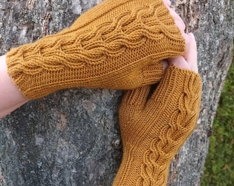 Wzór na dzierganie bezpalcowych rękawiczek z kablami (PDF), bezszwowe rękawiczki, rękawiczki damskie, pomoc wideo, 3 rozmiary