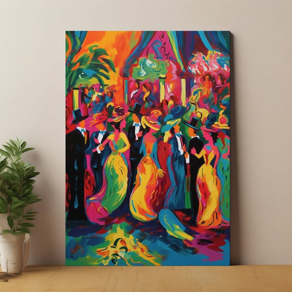 The-Vibrant-Soiree" Artistic Tableau Home Decor Wall Art Canva Stretched Canvas Painting Vibrant Colors Style Fauvism, Expressionism