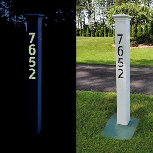 Solar Powered LED Address Post, Large 5 x 5 x 48&quot; PVC with 4&quot; Numbers