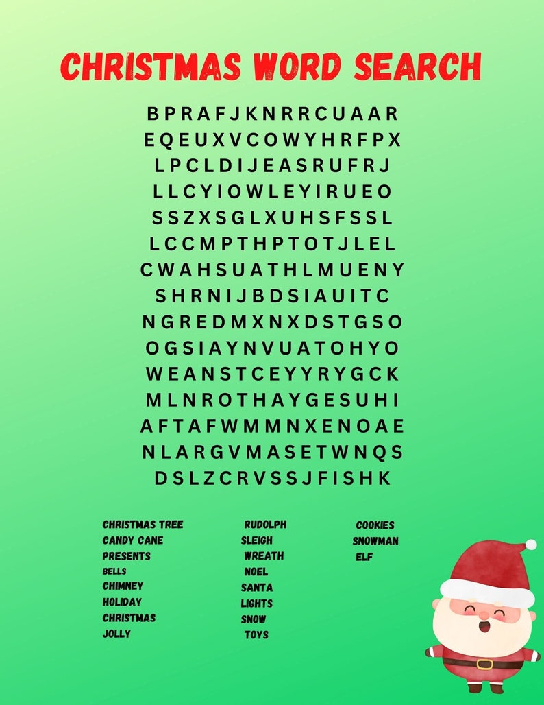 Christmas Word Search Printable Christmas Game Xmas Word Etsy