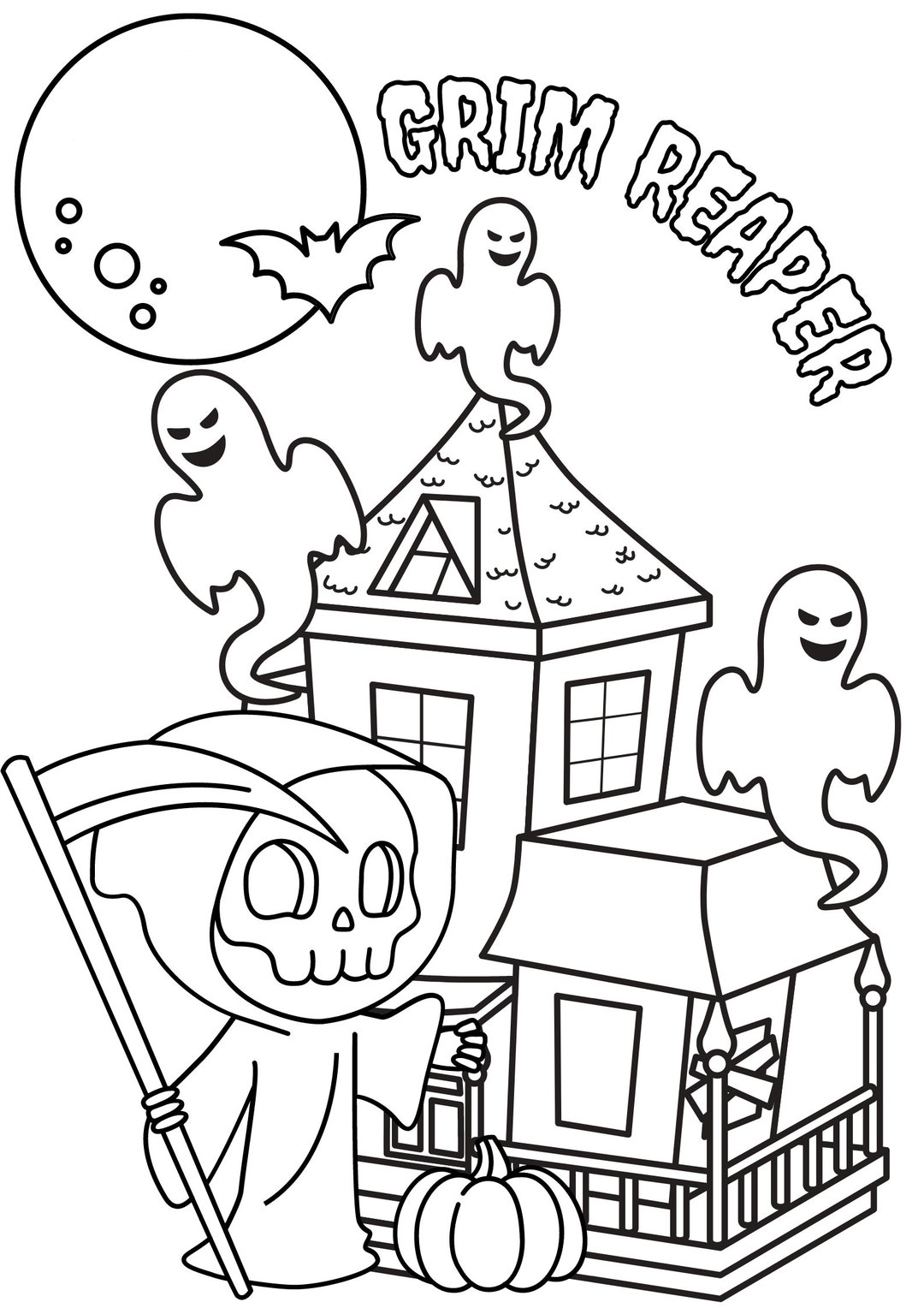 Halloween Children's Coloring Page Grim Reaper digital Download Etsy