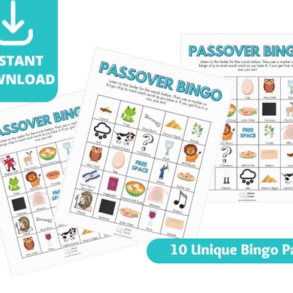 10 Printable Passover Bingo Cards | Children's Passover Activity Kit | Instant Download PDF
