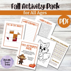 Fall Kids Printable Activity Pack, Autumn Coloring Pages, Autumn Activity Bundle, Fun Fall Activities, Autumn Worksheets, Word Search, I Spy