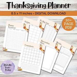 Thanksgiving Dinner & Party Planner Printable | Menu Planning | Guest List | Fridge and Pantry Inventory | Grocery List | To Do List