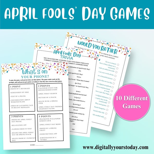 April Fools' Day Games Printable Bundle for Family, Classroom and Sunday School | Fun Games for All Ages | Trivia | Word Search